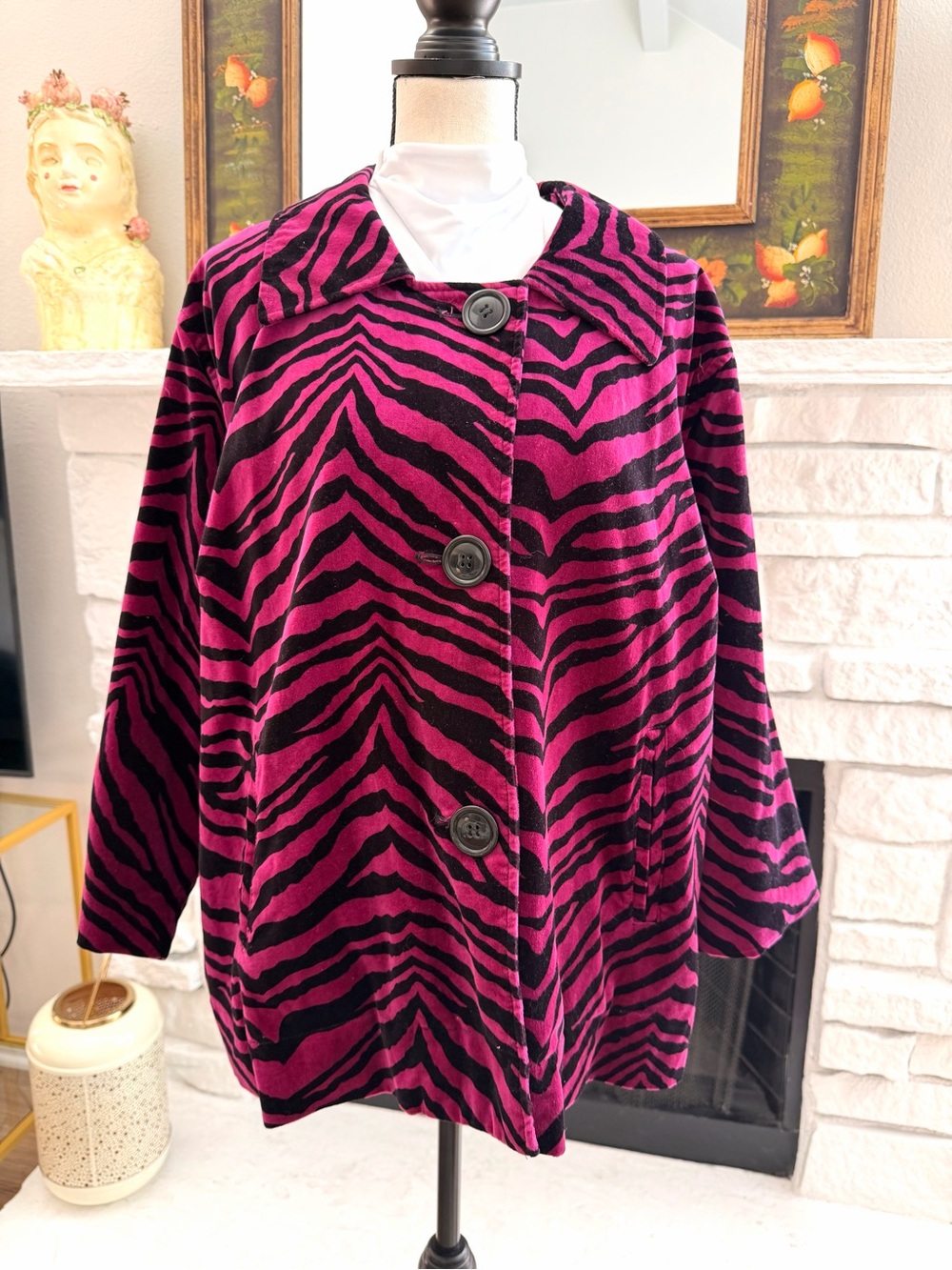 Susan Graver Style 3X Velvet Zebra Jacket Pink Purple Black Swing Coat - Picture 5 of 9
